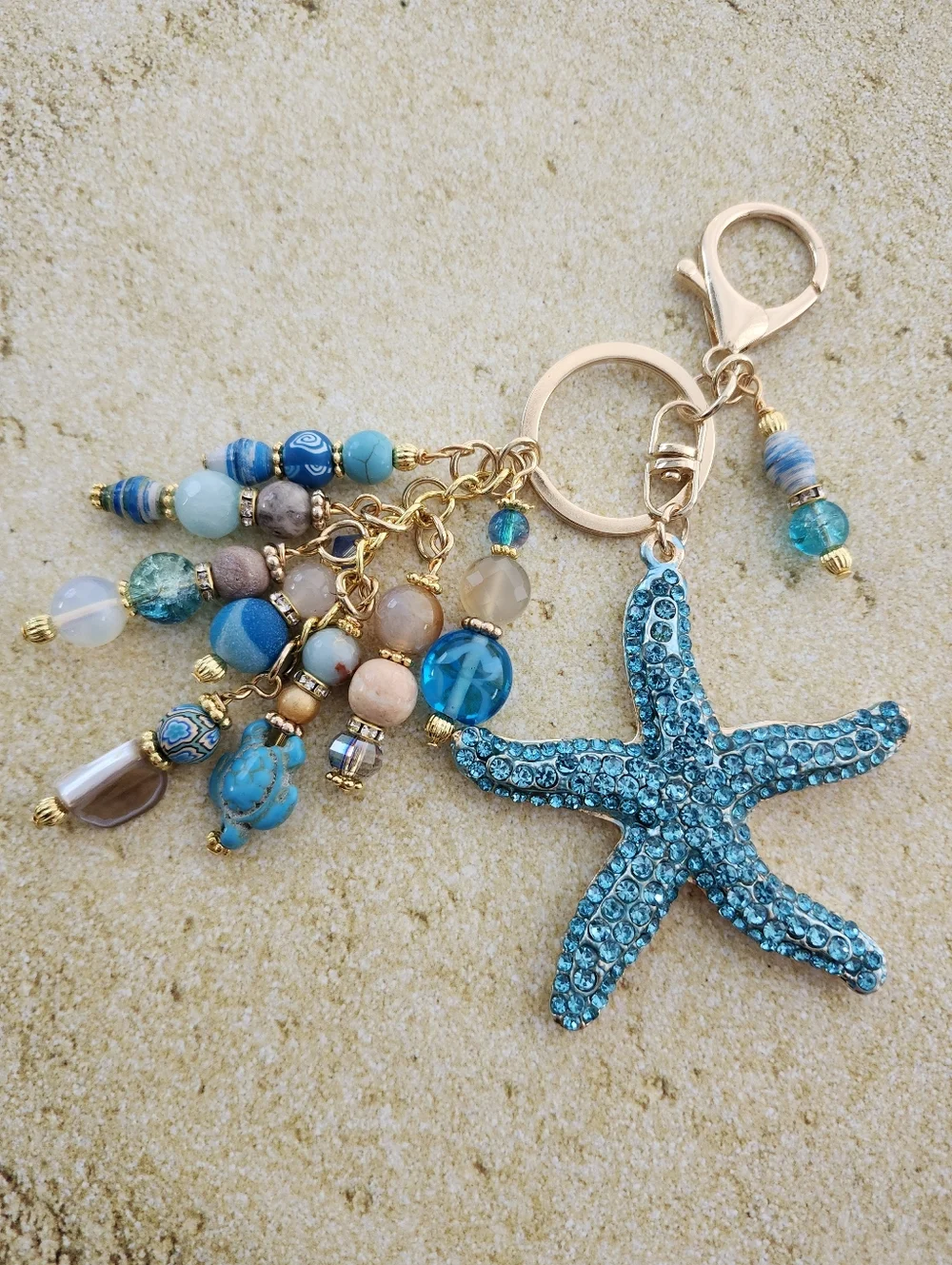 Starfish Purse Charm or Keychain  Rhodonite Opal Shell Handcrafted